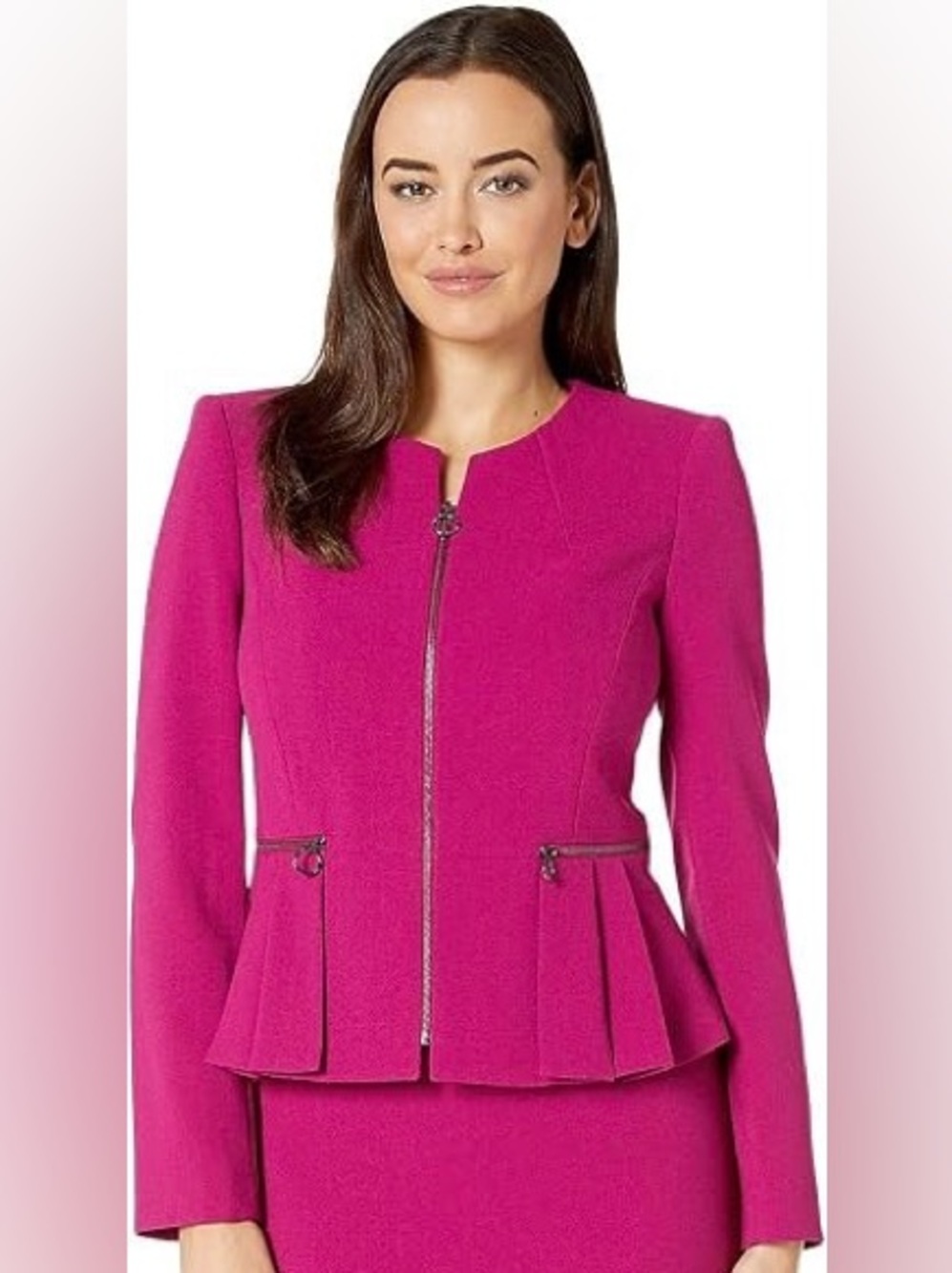 Women's Zip-Front Peplum Jacket in Fuschia Pink - Size 4